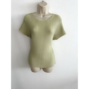 Plisse‎ Womens Top Y2K 90S Crinkle Size M Artsy Eclectic Stretch Sage Green